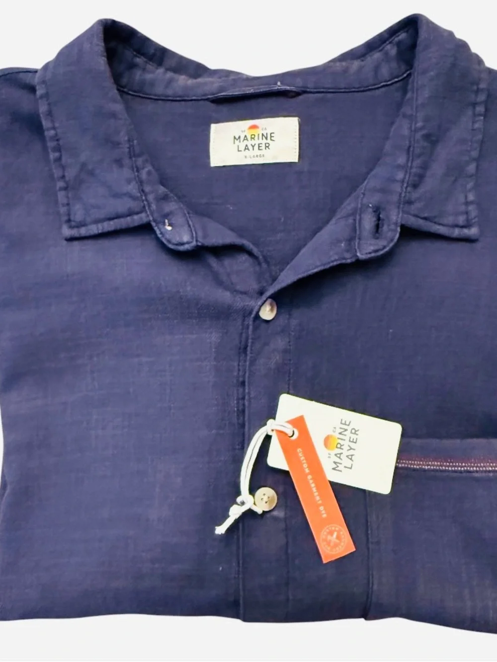 Marine Layer Classic Stretch Selvage Short Sleeve Shirt / Indigo - Picture 11 of 14
